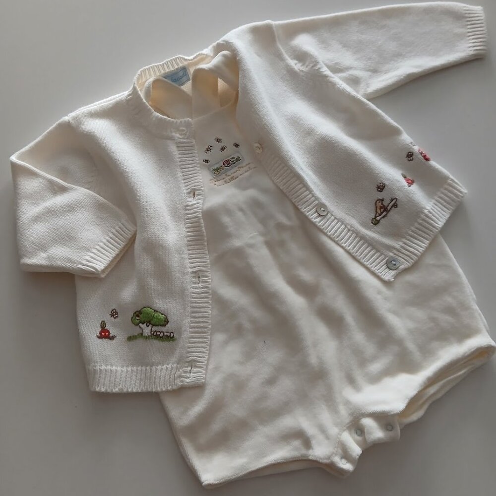 JACADI Cream Cotton & Cotton Velour Jumper & Cardigan 2pc set